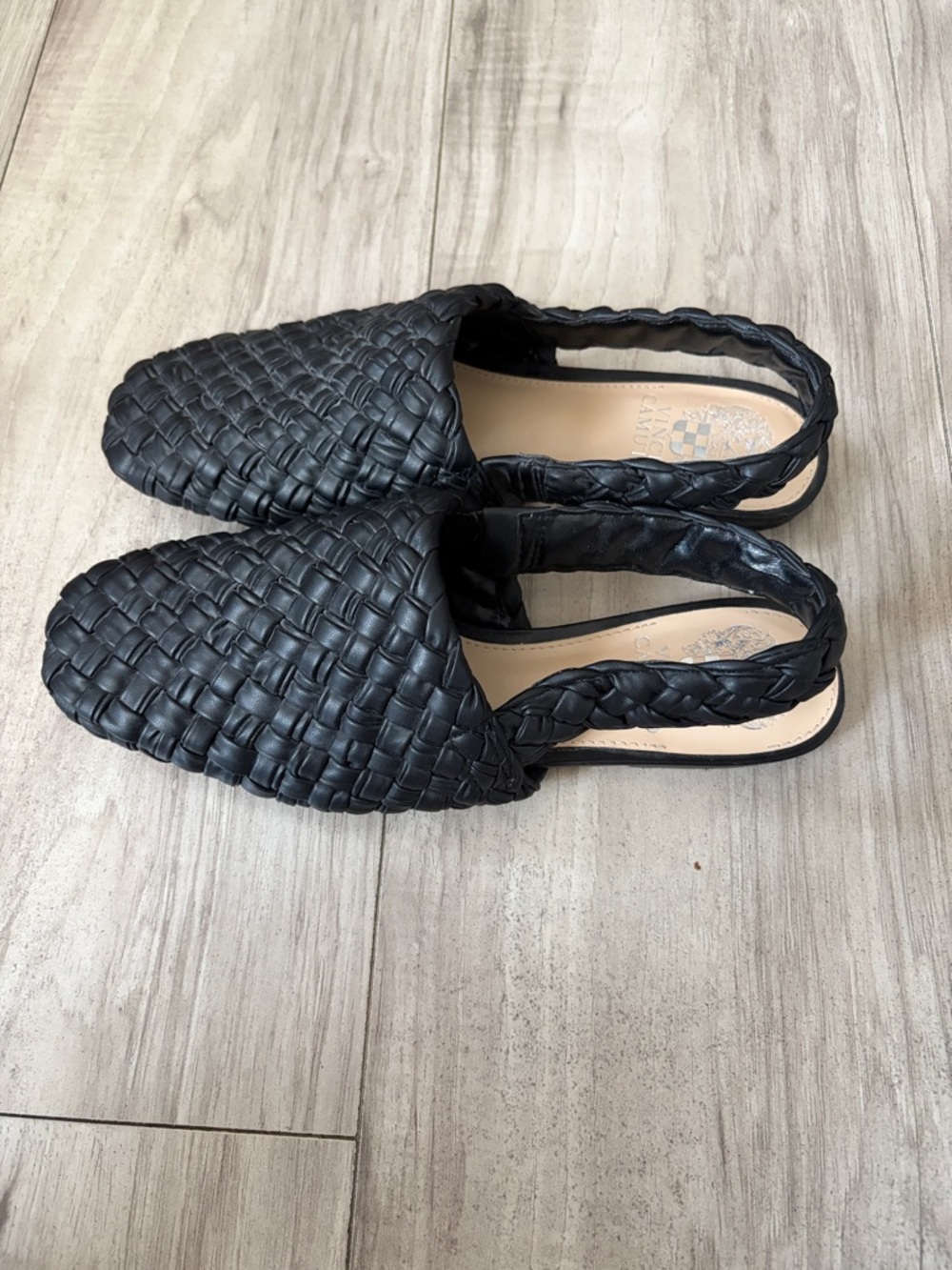 Vince Camuto Black Woven Slingback Mules